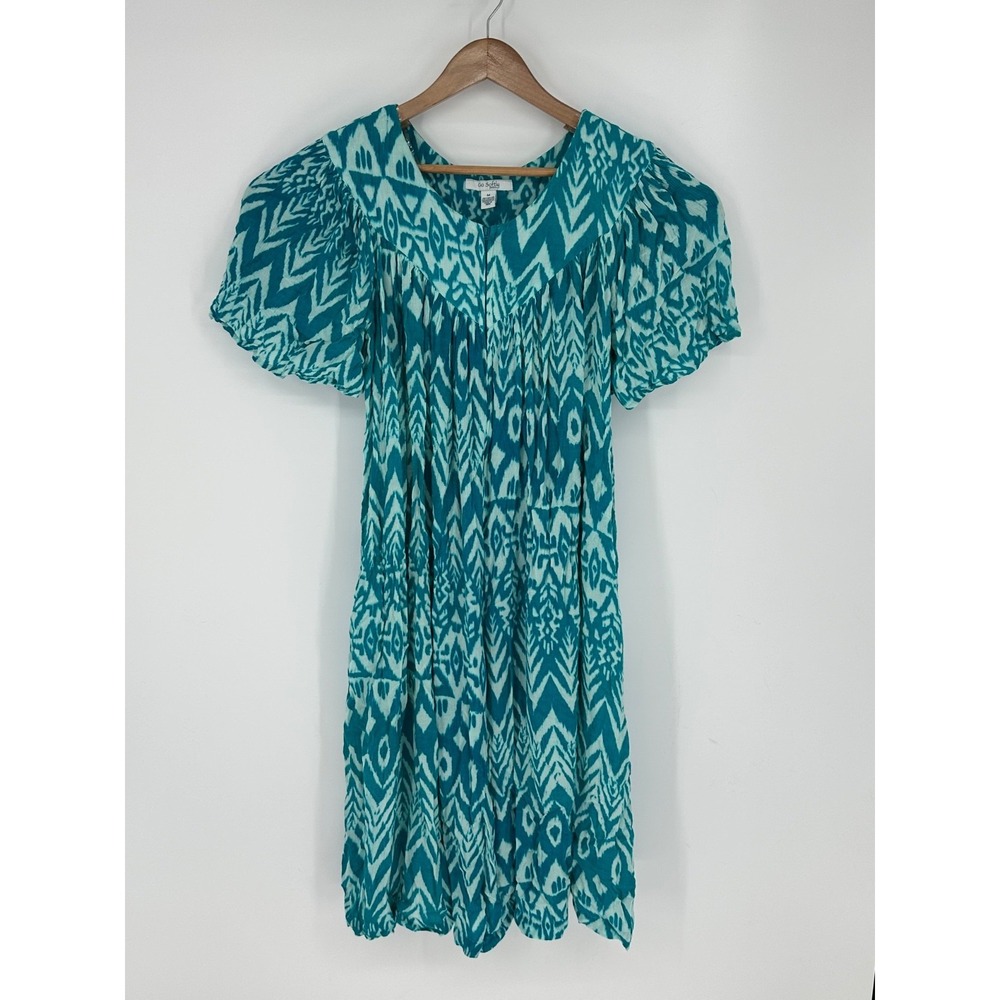 Go Softly Patio Women's Sz M Dress Nightgown Kaftan Geometric Crinkle Gauzy H3